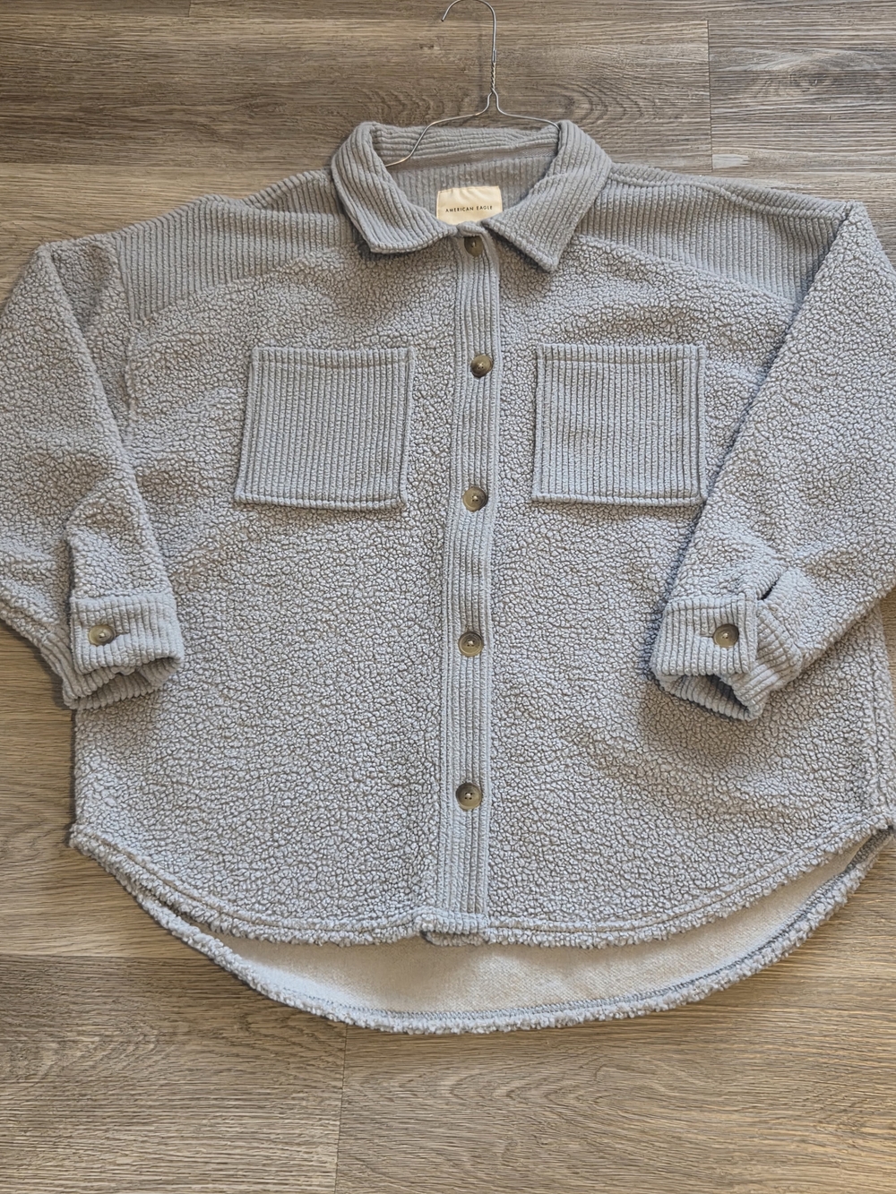 American Eagle Outfitters Light Gray Sherpa Shacket - Picture 3 of 7